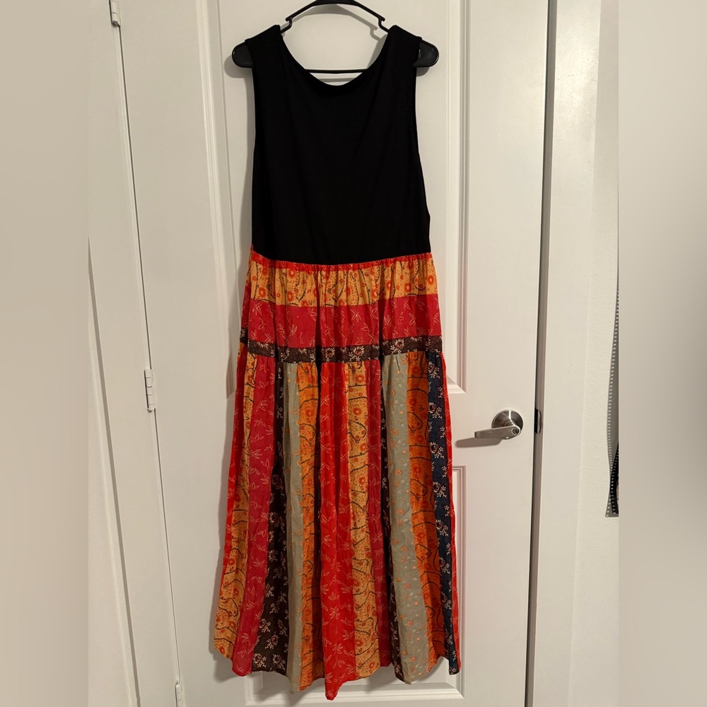 Colorful Patchwork Maxi Dress with pockets